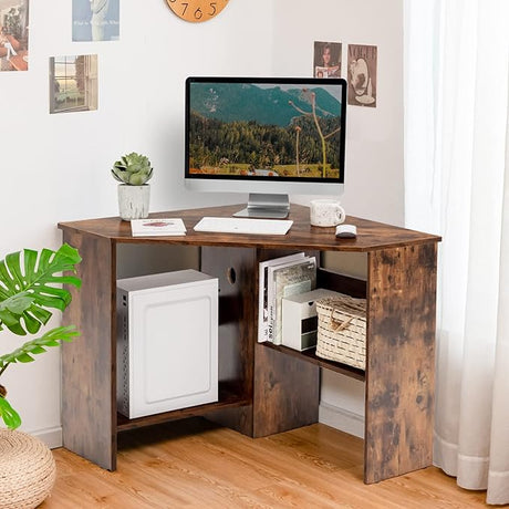 Corner Desk, 90 Degrees Triangle Corner Computer Desk for Small Space, Bedroom Corner