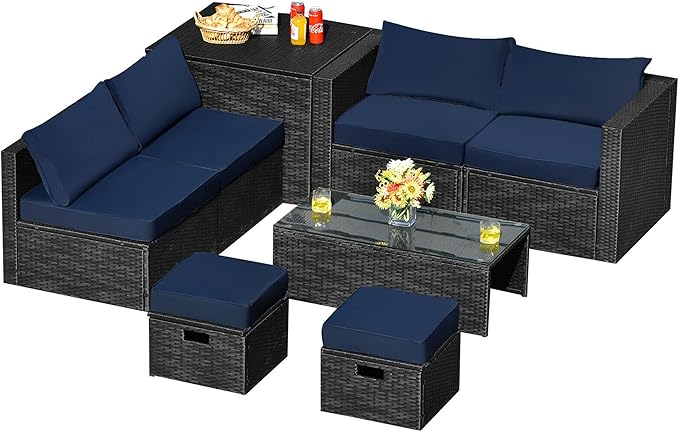 8PCS Rattan Patio Sectional Furniture Set, Wicker Conversation Set