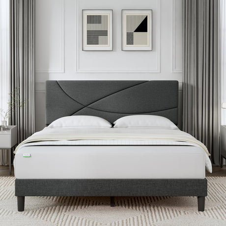 Queen Size Bed Frame Upholstered Platform Bed with Adjustable Headboard,