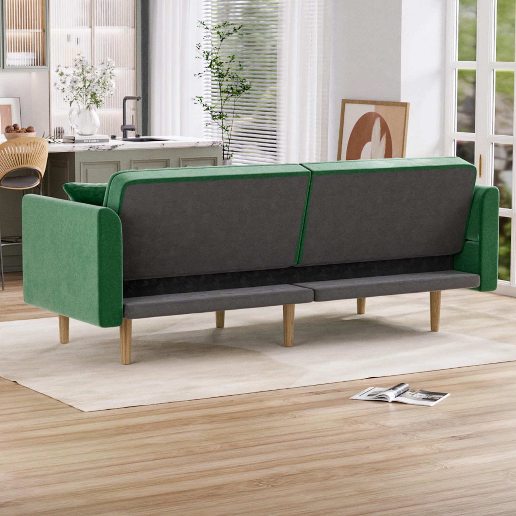 Velvet Futon Sofa Bed, Futon Couch, Small Sofa 75.3" Upholstered Comfy Loveseat Sleeper
