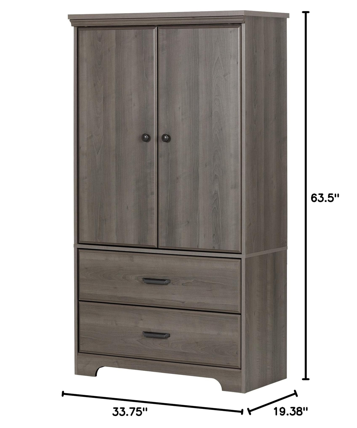 Versa 2-Door Armoire with Drawers, Gray Maple