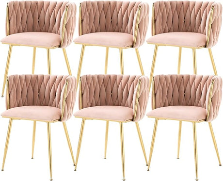 Modern Velvet Dining Chairs Set of 4, Woven Dining Room Chairs with Gold Metal Legs