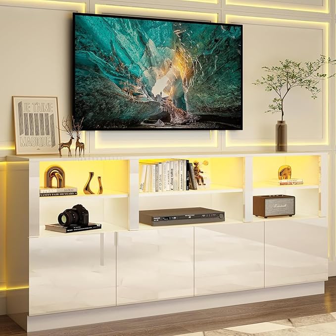 Black TV Stand for 65/75/80/85 Inch TVs with RGB LED Lights