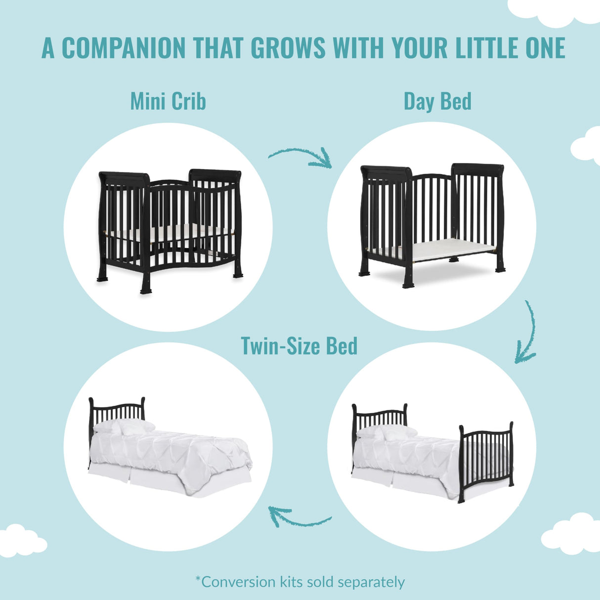 4-In-1 Convertible Mini Crib In Black, Greenguard Gold Certified