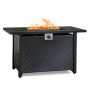 NIGOME Propane Fire Pit Table,Out Door Fire Pits & Fireplaces,Gas Fire Pit with Lid and Lava Rock.Square Black Fire Pit Table on Patio Deck & Garden Backyard. (Raven‌ Black, 43-inch)