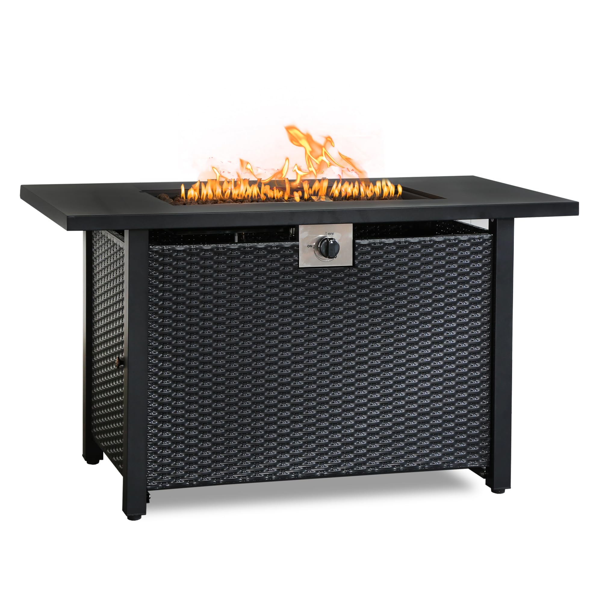 NIGOME Propane Fire Pit Table,Out Door Fire Pits & Fireplaces,Gas Fire Pit with Lid and Lava Rock.Square Black Fire Pit Table on Patio Deck & Garden Backyard. (Raven‌ Black, 43-inch)