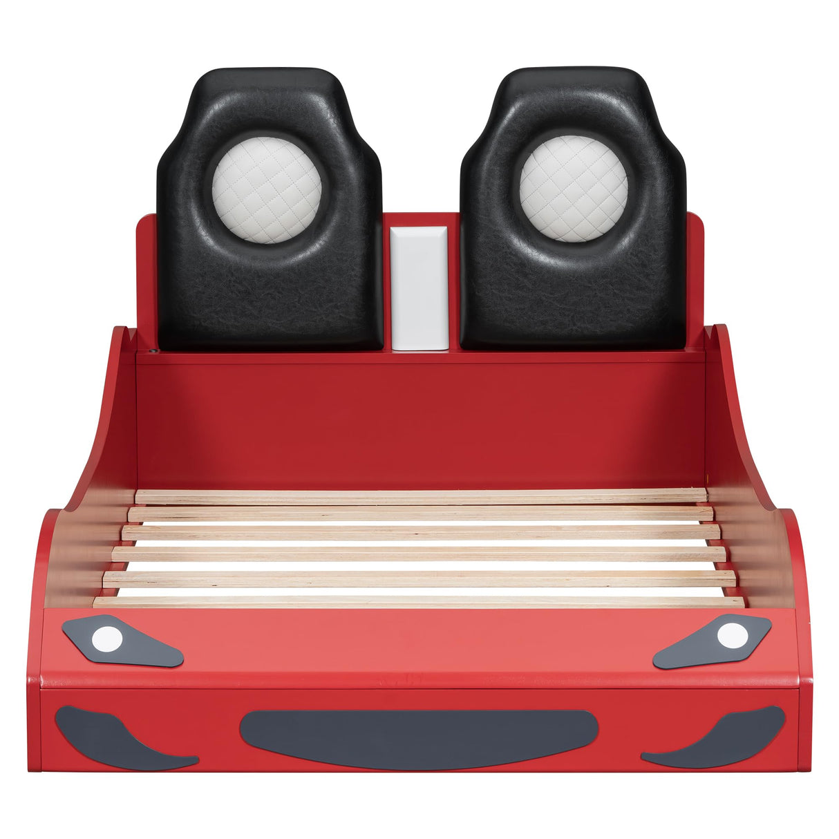 Twin Race Car Bed with LED Lights and Guardrails