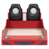 Twin Race Car Bed with LED Lights and Guardrails
