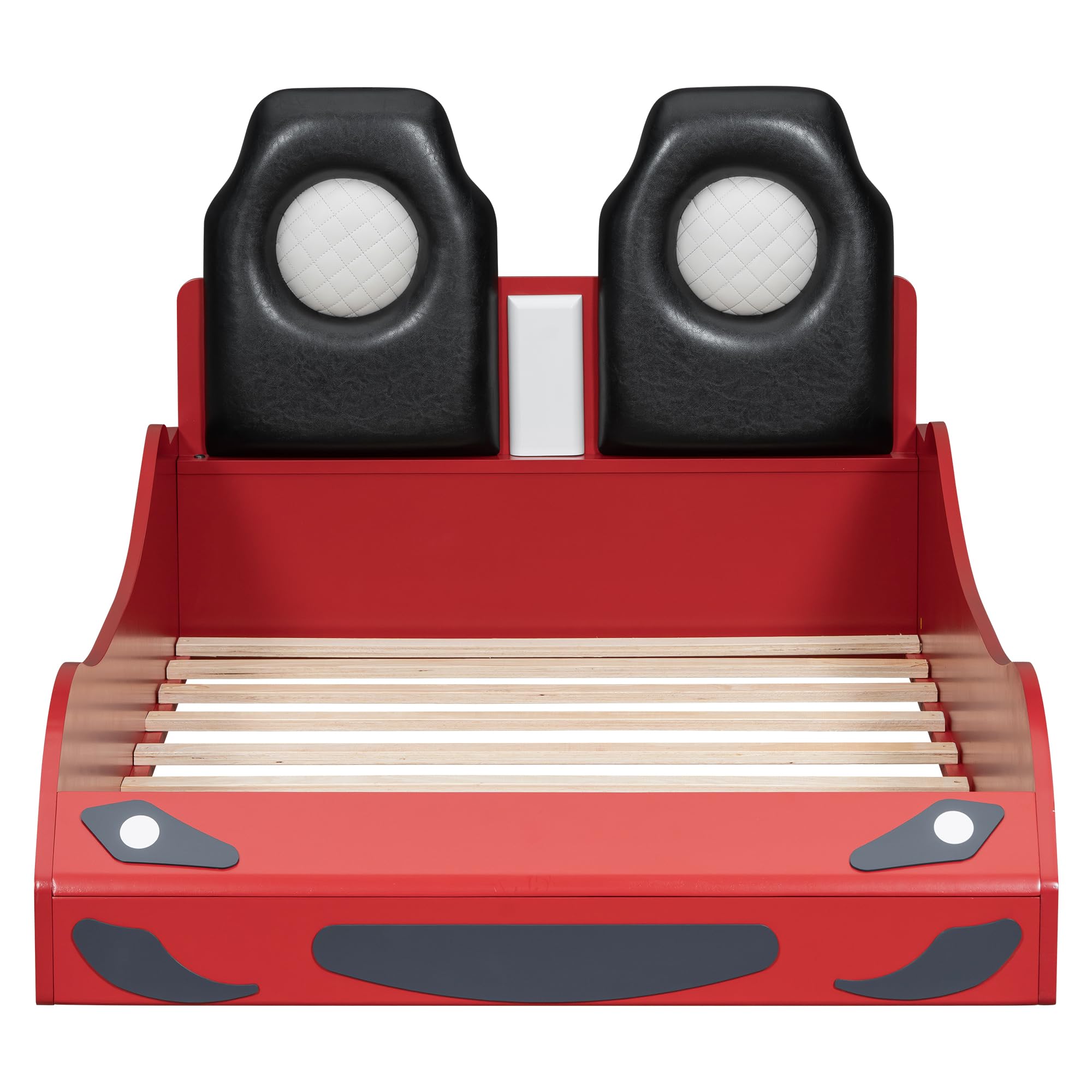 Twin Race Car Bed with LED Lights and Guardrails