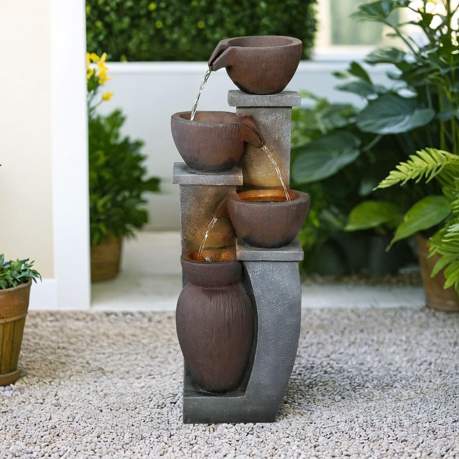 4-Tier Outdoor Water Fountain Resin Waterfall Fountains Decor