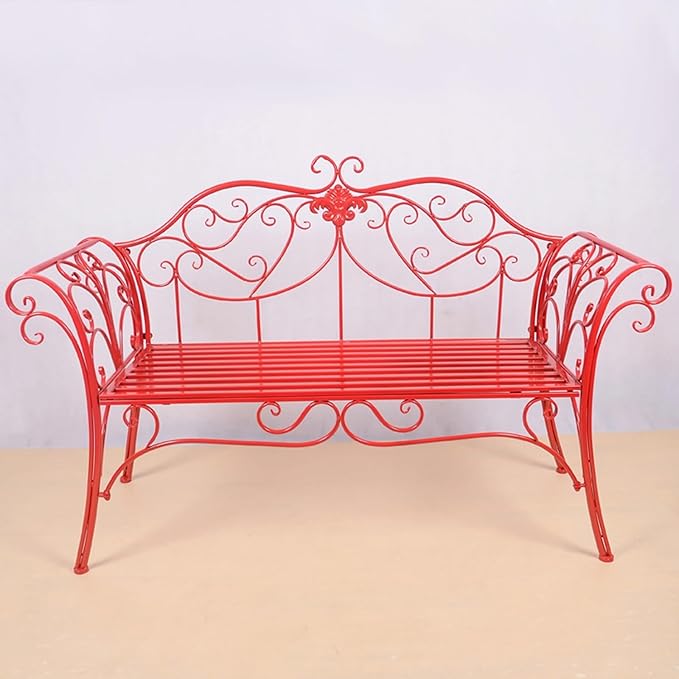 52" Patio Garden Bench, Outdoor Retro Park Benches, Metal Bench Chair 2 Seaters