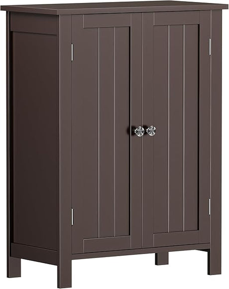 Bathroom Floor Storage Cabinet with Double Door + Adjustable Shelf, Wooden Organizer