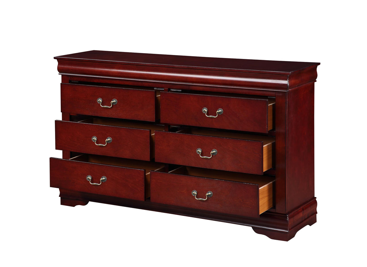 Acme Louis Philippe Rectangular Wood 6-Drawer Dresser in Cherry