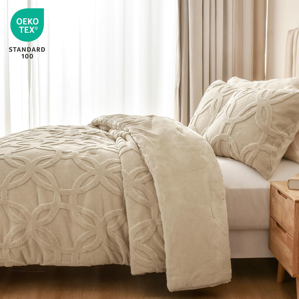 3 Pieces Sherpa Fleece Comforter Set Queen Size, Super Soft & Warm Fluffy Comfy Velvet