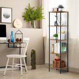 5 Tier Shelves Bookshelf,Tall Narrow Bookcase with Shelves,Wood and Metal Book Shelf Storage Organizer