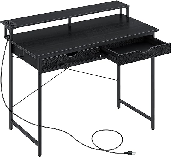 Computer Desk with 2 Drawers and Power Outlet, 47"