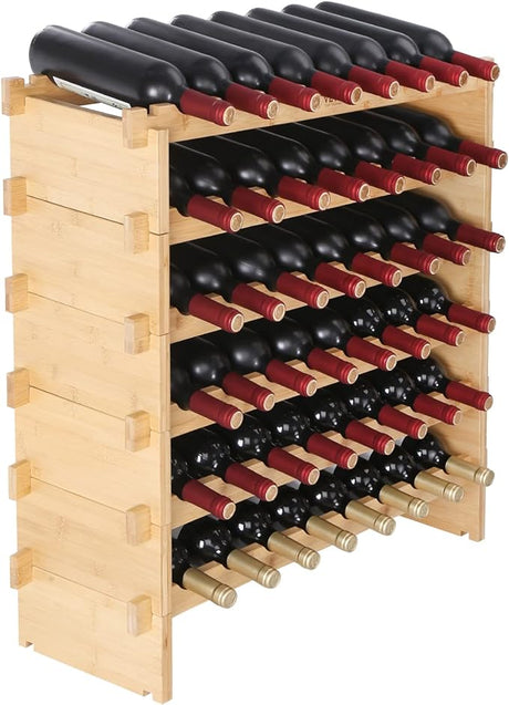 72 Bottle Stackable Modular Wine Rack, 8-Tier Solid Bamboo Wood Storage Racks,