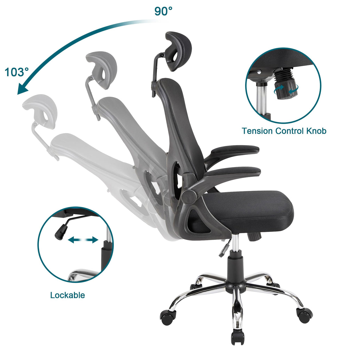 High Back Ergonomic Office Chair with Adjustable Headrest Armrest Mesh Lumbar