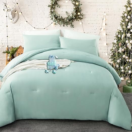 Green Comforter Set Queen Size, 4 Pieces All Season Bedding Sets