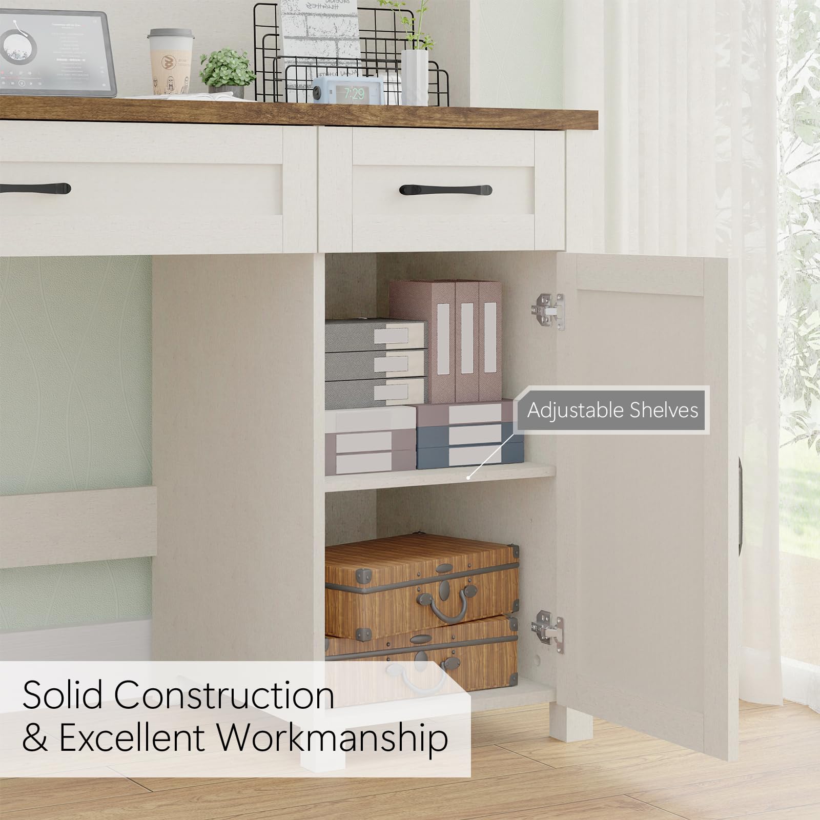 Rustic Executive Desk with Hutch & Storage – 47” Solid Wood Workstation