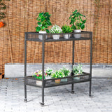 2-Tier Metal Plant Stand - Indoor/Outdoor Aluminum Shelf with Universal Wheel