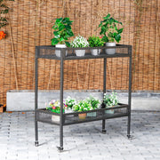 2-Tier Metal Plant Stand - Indoor/Outdoor Aluminum Shelf with Universal Wheel