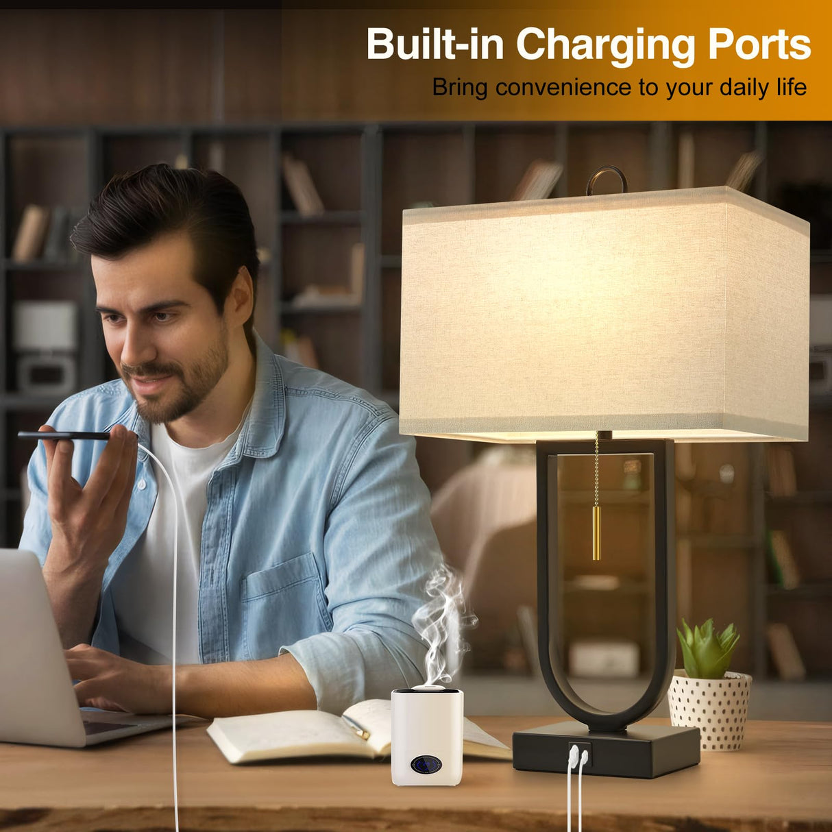 24" Table Lamps Set of 2 with USB Ports & Adjustable Color Temperature