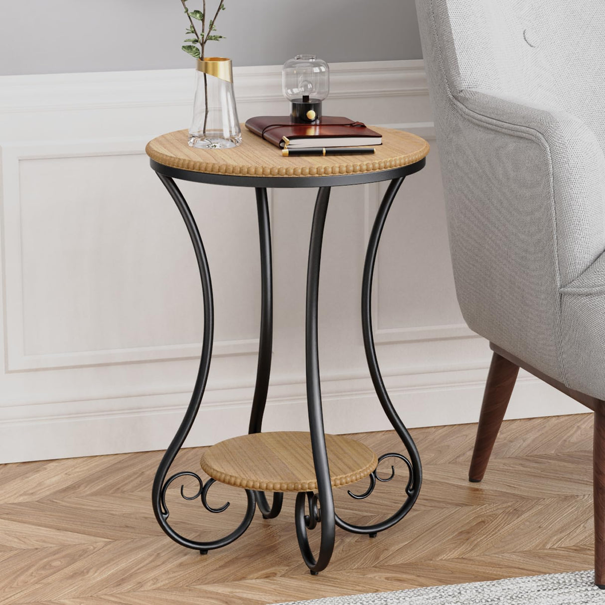 Small Round Side Table Accent End Table Rustic Farmhouse Small End Table