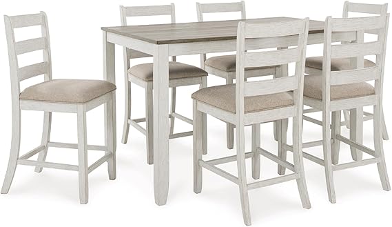 7-Piece Counter Height Dining Set with Gray Upholstered Bar Stools