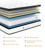 Queen Mattresses,14 Inch Queen Size Mattresses in a Box,Memory Foam Hybrid White & Black Mattress