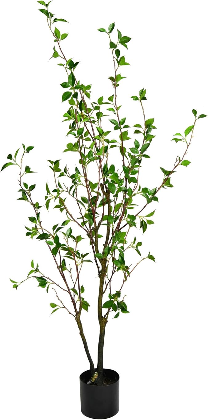 Everyday 84" Indoor Potted Baby Leaf Black Plastic Pot - Faux Indoor Greenery Decor