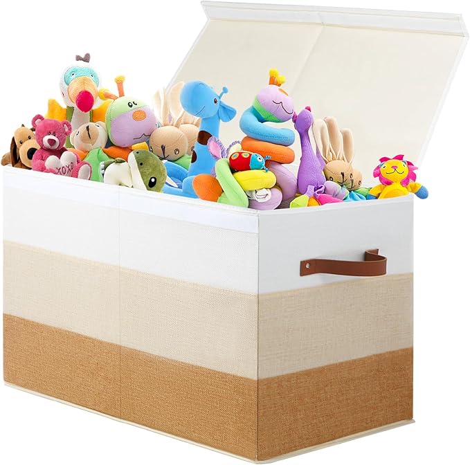 Large Toy Box with Divider, Sturdy Toy Storage Chest Organizer Bin Basket