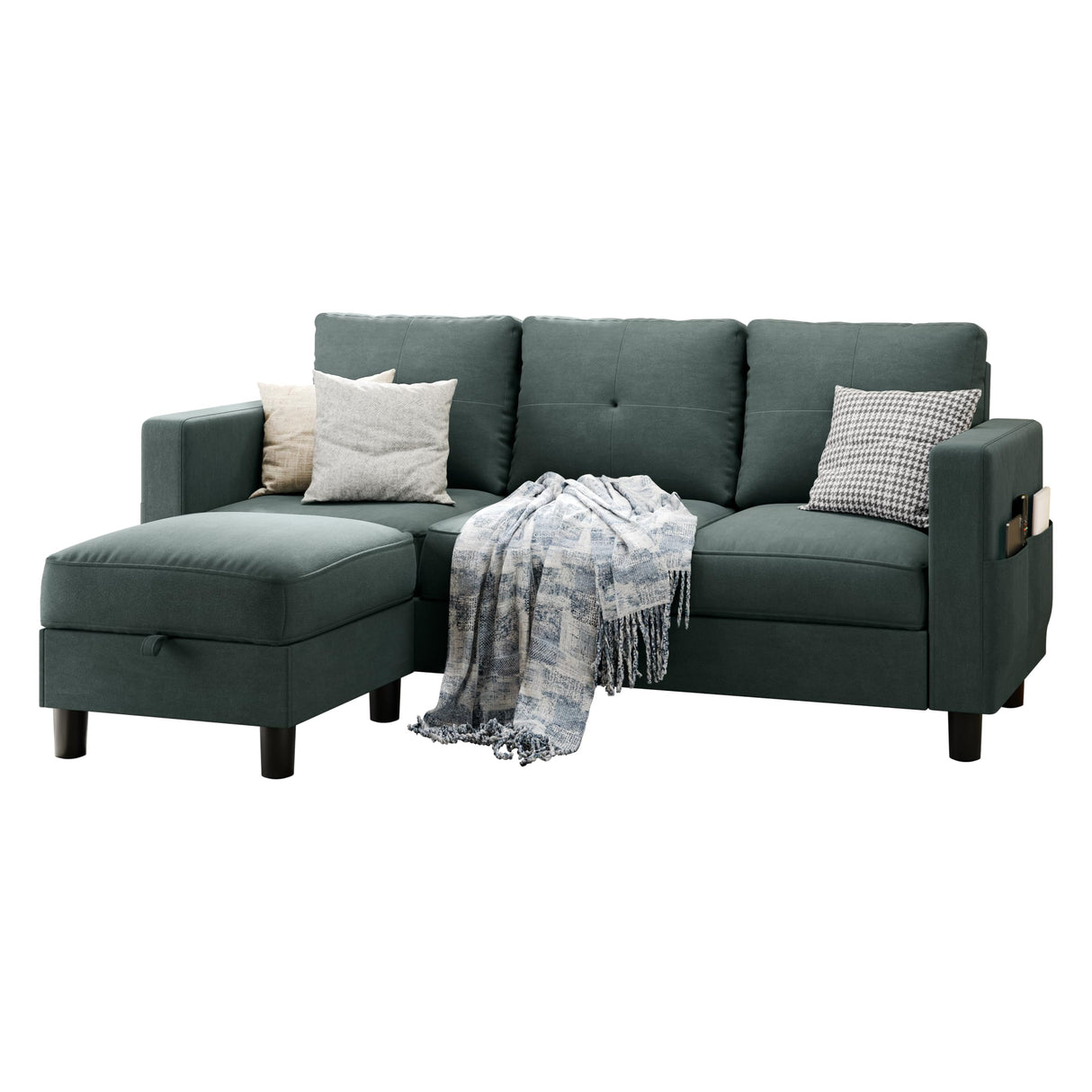 Convertible Sectional Sofa Couch, 3 Seat L Shaped Sofa with Removable Pillows