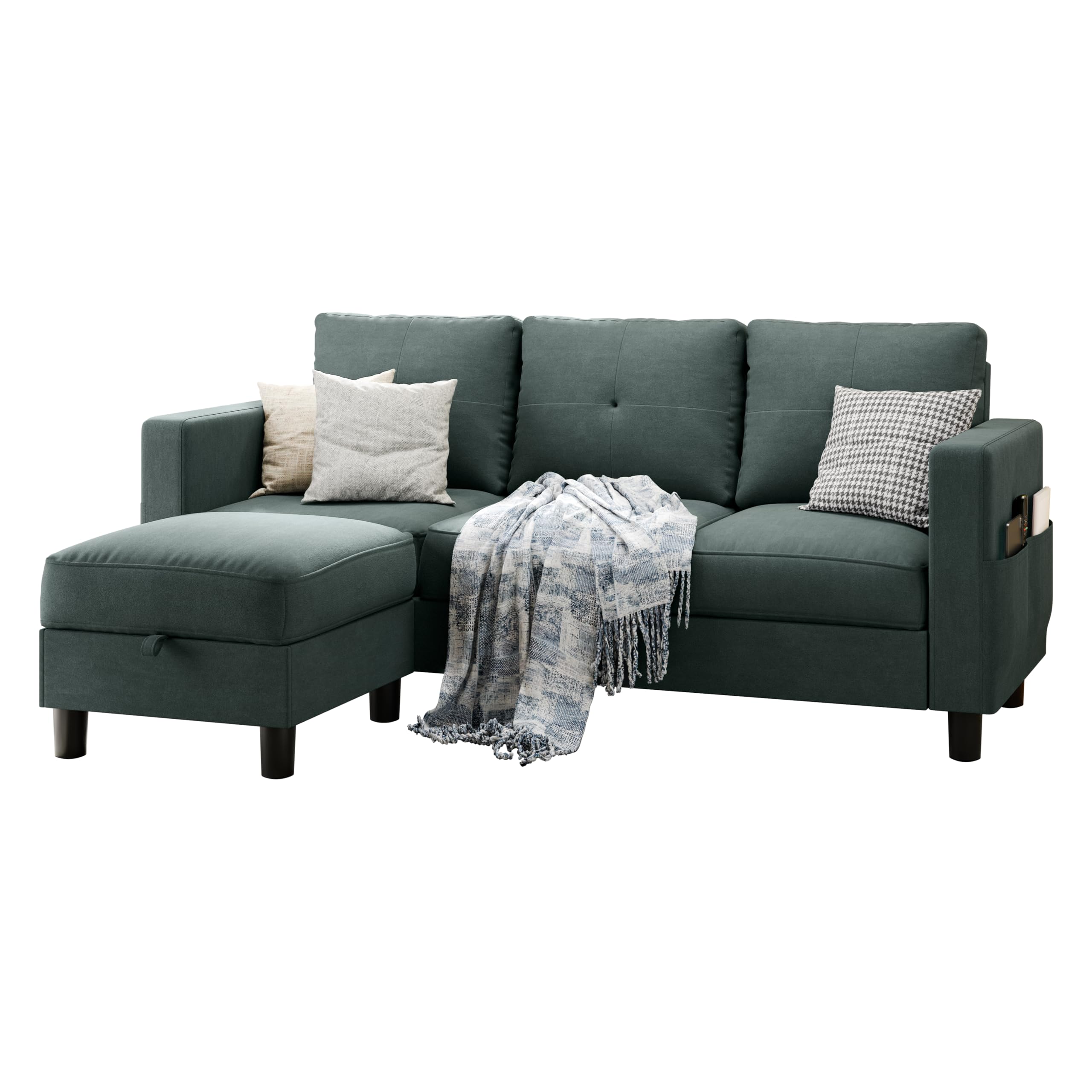 Convertible Sectional Sofa Couch, 3 Seat L Shaped Sofa with Removable Pillows