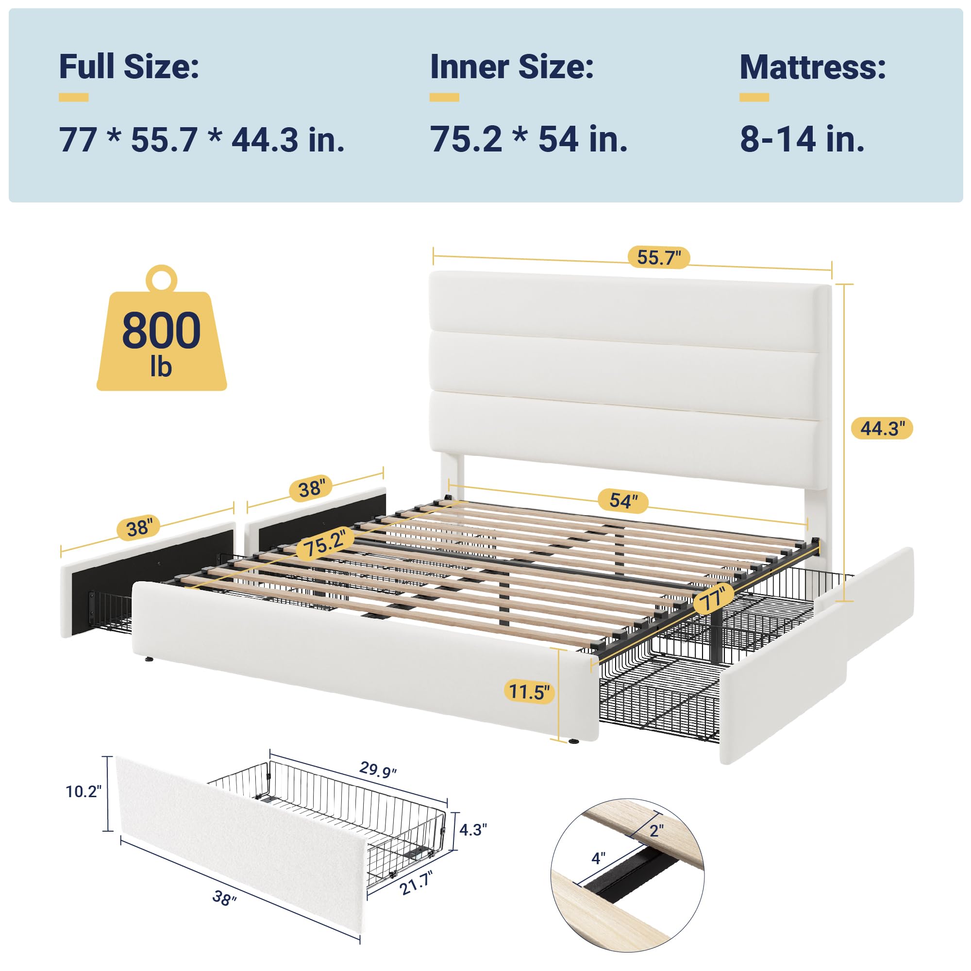 Full Size Platform Bed with 4 Storage Drawers