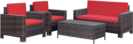 4 Pieces Patio Furniture Sets Rattan Chair Wicker Conversation Sofa Set