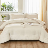 Beige Comforter Set California King Size, 3 Pieces Cal King Lightweight Solid Bedding