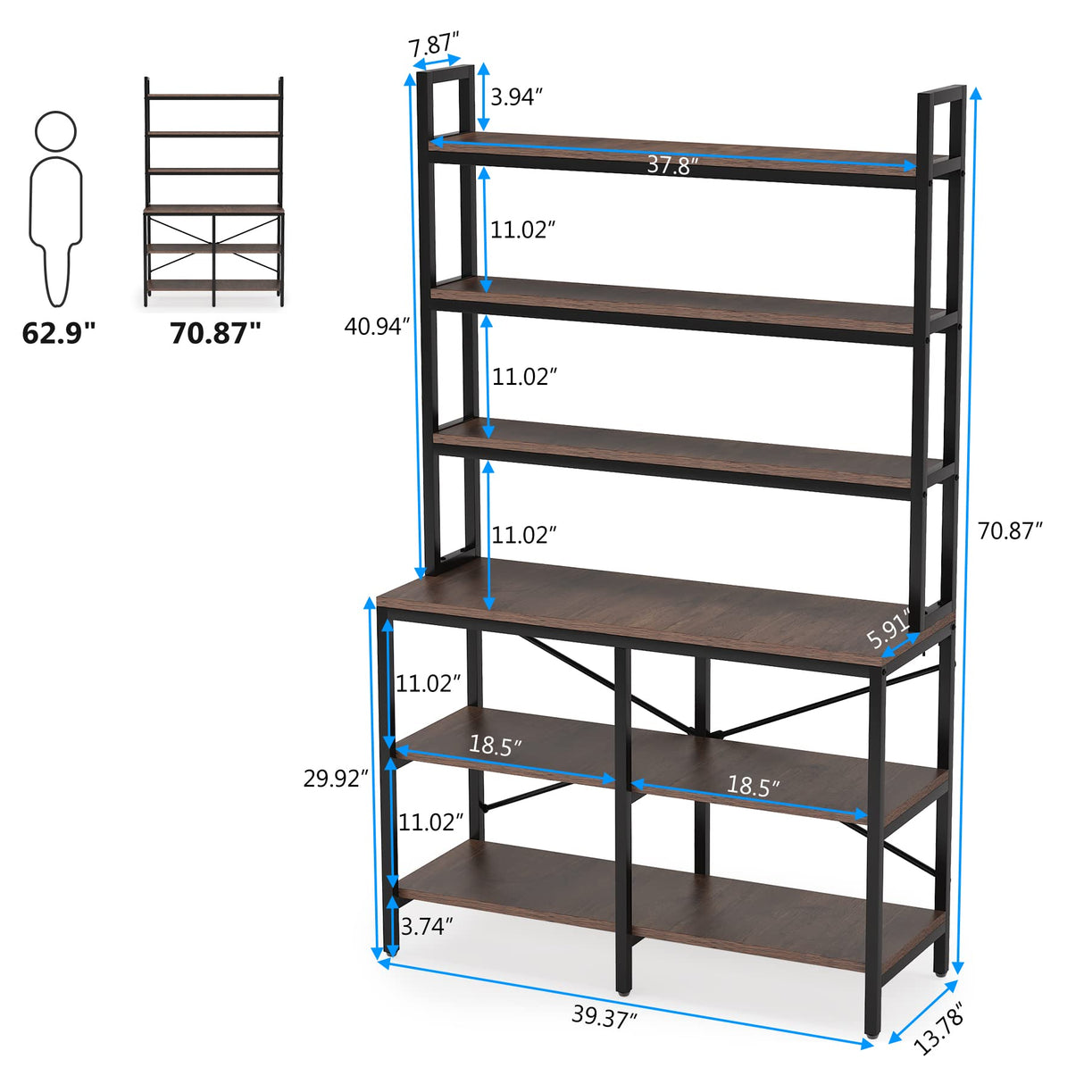 -Tier Bookshelf,Industrial Bookcase with Open Shelf,6 Shelf Storage Rack with X-Shaped Frame,Rustic Book Shelf for Living Room, Bedroom,Home, Office (1, Rustic Brown)