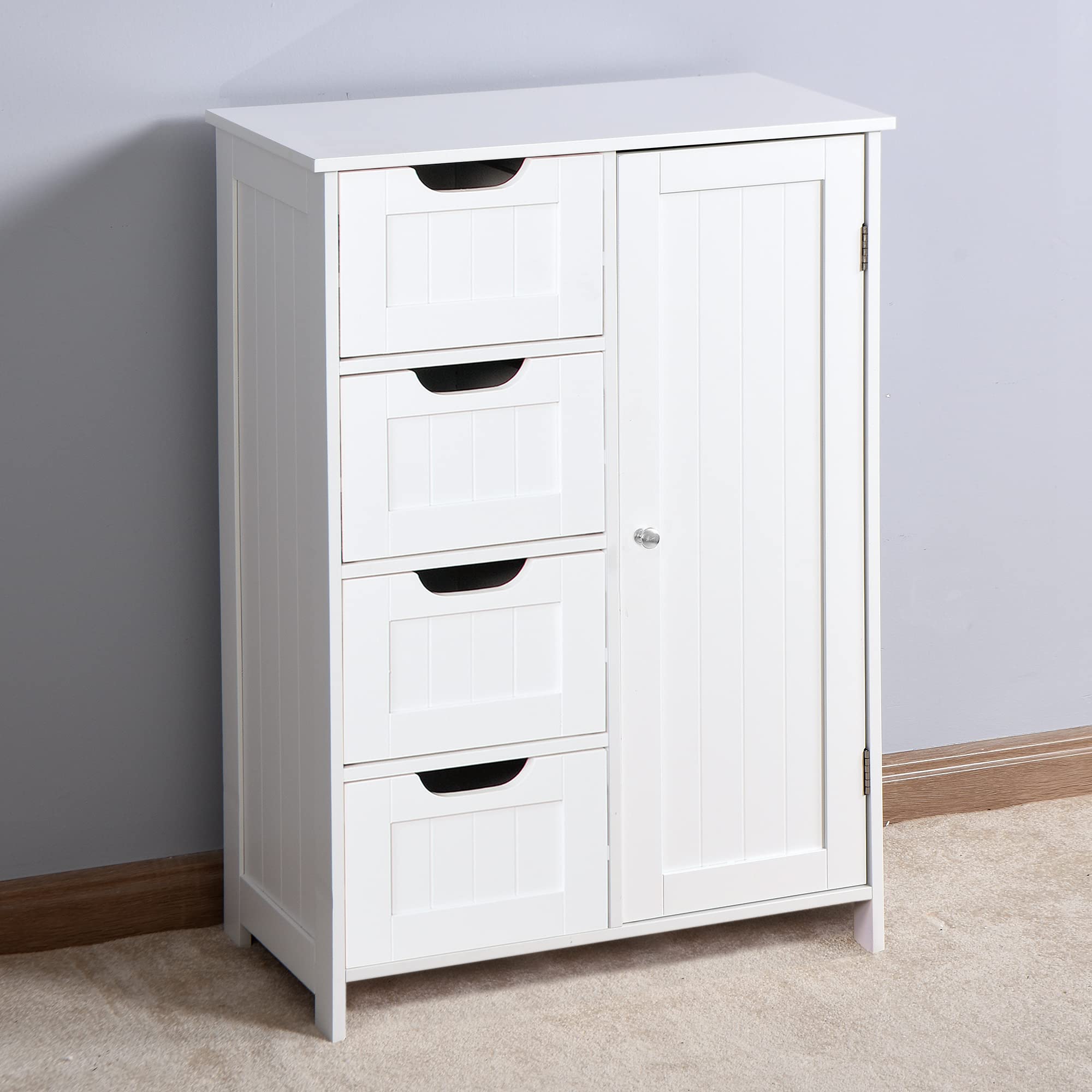 Wooden Bathroom Floor Cabinet, Side Storage Organizer Cabinet