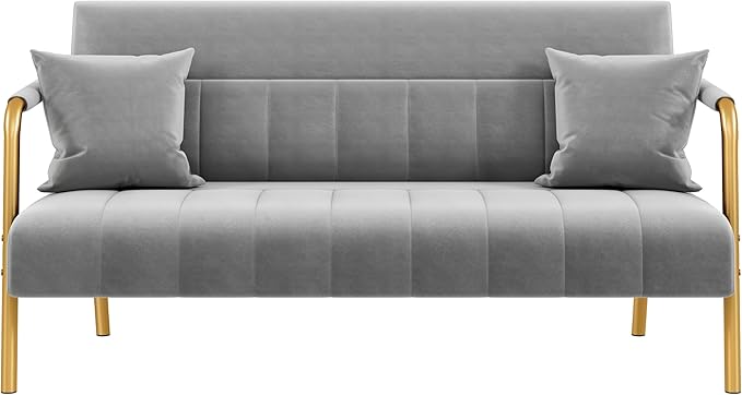 56.5" W Modern Loveseat 2 Seater Sofa Luxurious Velvet Fabric Couch with Gold-Tone Metal Arms and Legs for Living Room, Home Office, Studio Pink