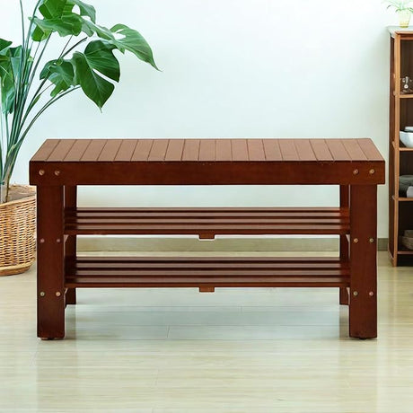 Shoe Bench,Modern Shoe Rack with 2 Separate Cushioned Seats,Wood Storage Bench