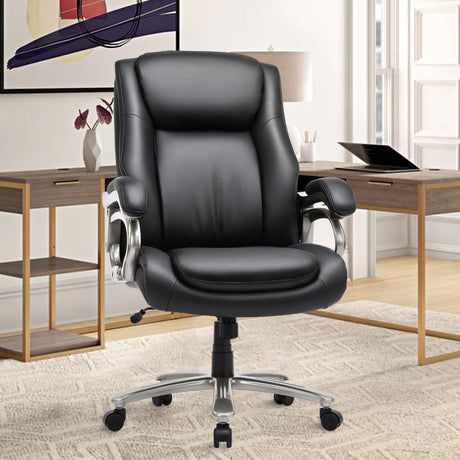 Big & Tall Office Chair 400lbs Wide Seat- High Back PU Leather Executive Computer Desk Chair