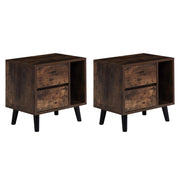 Set of 2 Modern Nightstand with 2 Drawers, Open Storage & Solid Wood Legs, Bedside