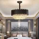 Crystal Chandeliers,Black Round Chandelier Light Fixture,2-Tier Raindrop Ceiling Light