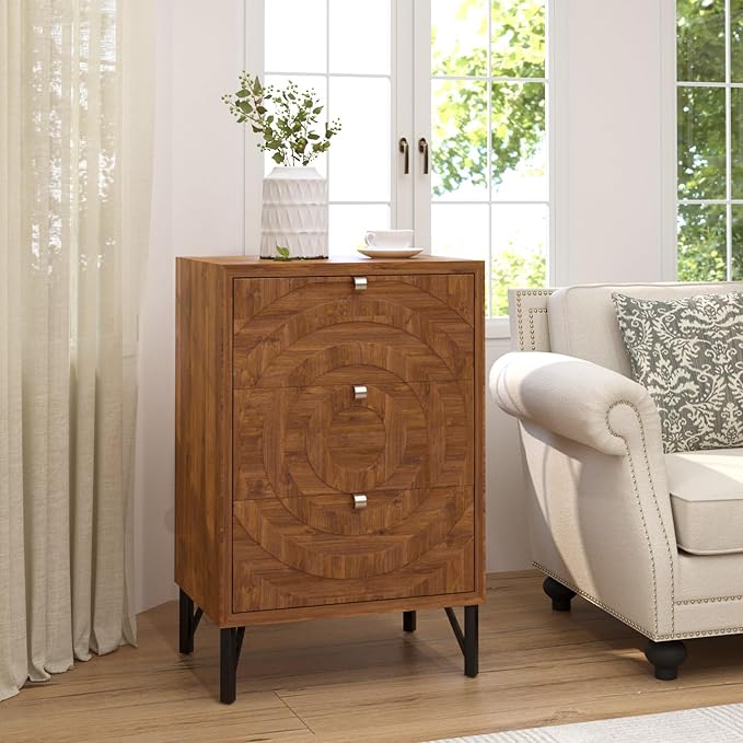 Rustic End Table with 2 Drawers, Vintage Wood Bedside Table