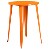 Callum Commercial Grade 30" Round Orange Metal Indoor-Outdoor Bar Table Set