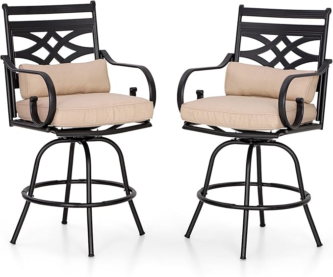 Outdoor Swivel Bar Stools Set of 2，Patio Counter Height Bar Chairs