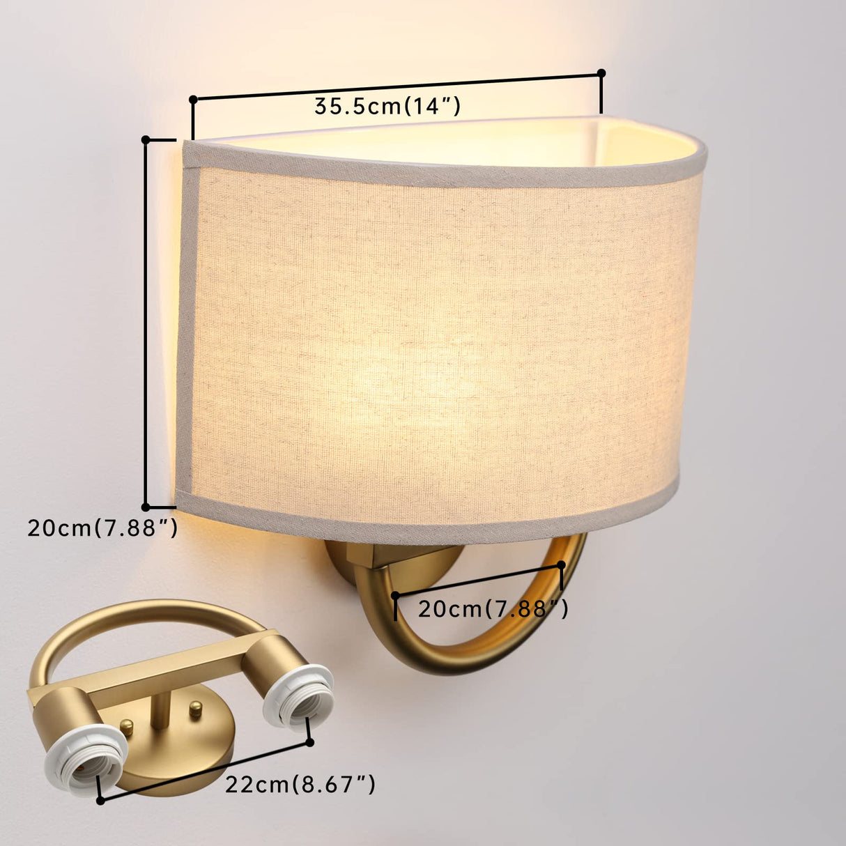 JIMUBEAM Industrial 2-Lights Wall Sconce Fixtures with Linen Fabric Shade, Double Wall Light Lamps Decor for Hallway Bedroom Living Room Bathroom Stairway