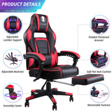 Massage Gaming Chair with Retractable Footrest - High Back PU Leather Racing Style