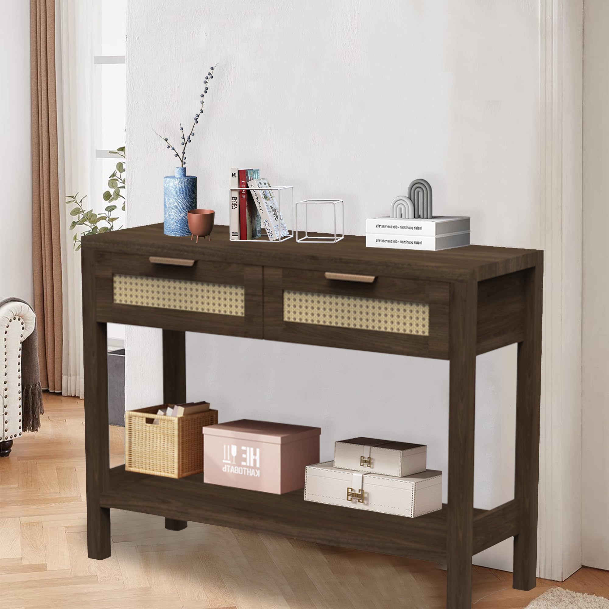 Console Table for Entryway, Boho Narrow Entry Tables with Storage